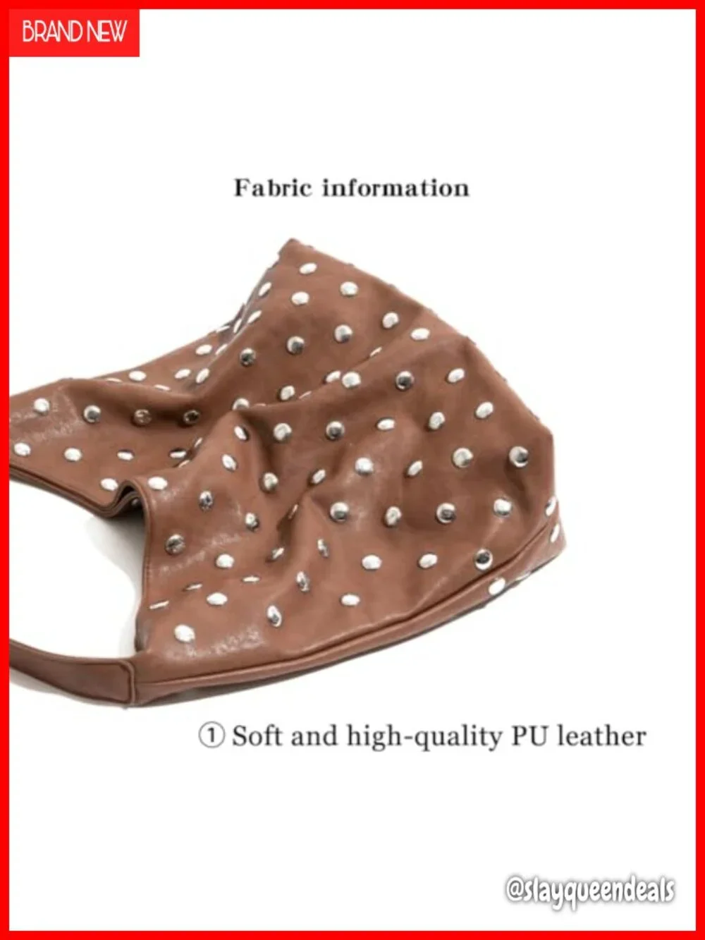Studded Hobo Bag Women Soft Vegan Leather Slouchy Shoulder Handbag Tote Purse